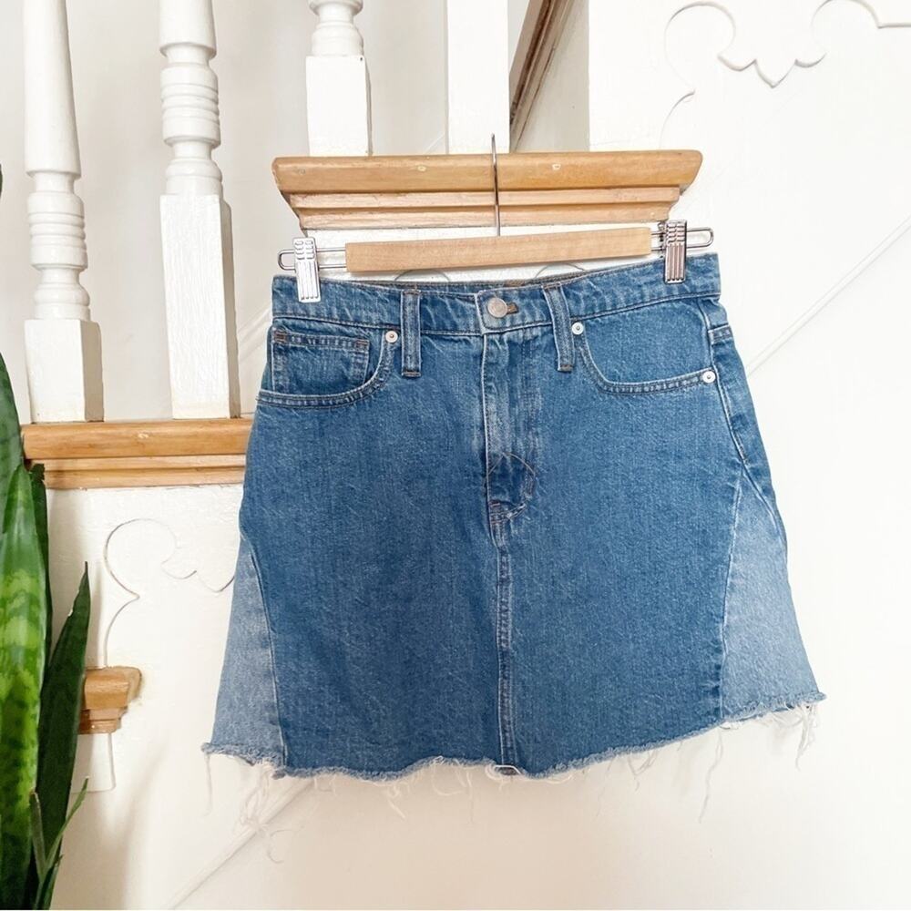 Madewell Blue Rigid Denim A-Line Mini Skirt: Pieced Edition Size 26 - Picture 2 of 9